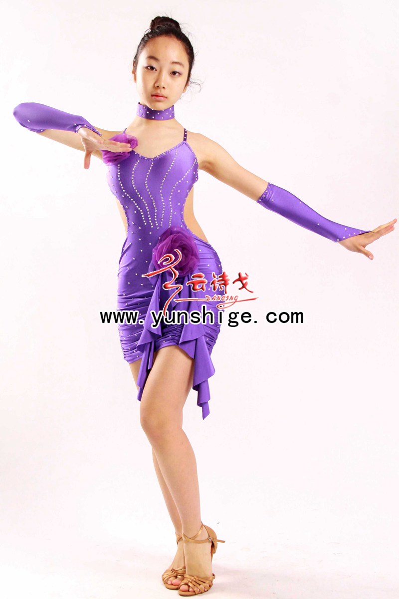 儿童拉丁表演服装LDT10128紫色  