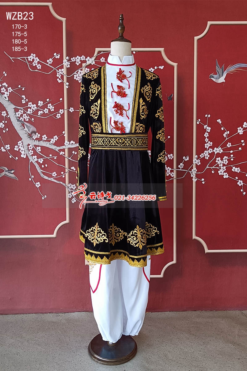 M WZB23新疆舞演出服装男成人少数民族风舞蹈服舞台装黑色维族舞服装定制